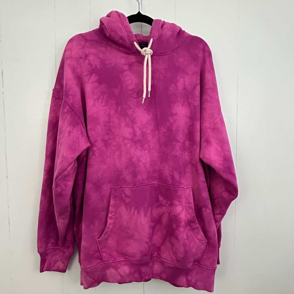 Gap Oversized Hoodie Womens XS Pink Tie Dye Fleece Pullover Sweatshirt‎